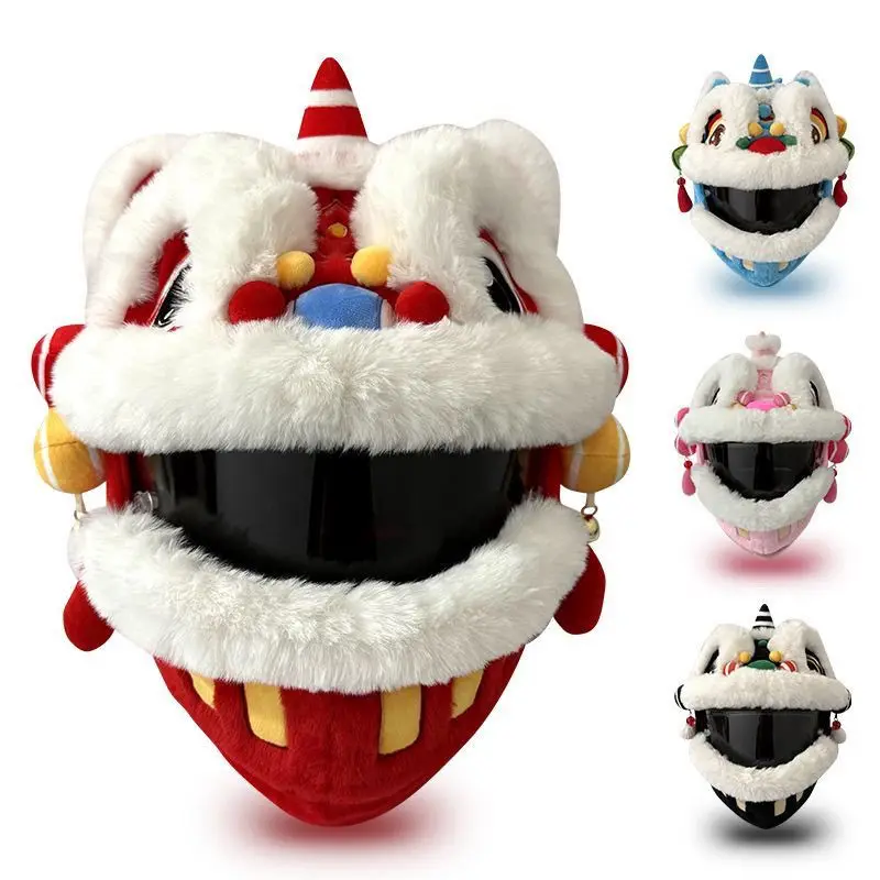 Motorcycle helmet cover Chinese style lion dance locomotive helmet set accessories warm cold personalized full helmet cover