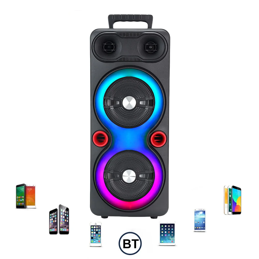 Dual Subwoofer Speakers BT 5.0 6.5 Inch Stereo Subwoofer LED AUX Karaoke Machine with Mic FM Radio RGB Party Sound Box