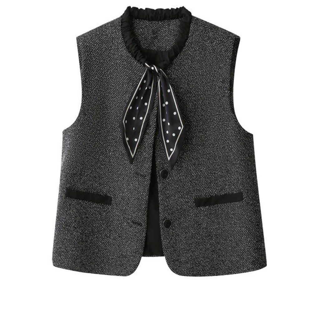 Seidenschal mit Riemen, Weste für Damen, Herbstkleidung, Muse Fan, gestapelte Weste, vielseitiges, super gut aussehendes Weste-Top