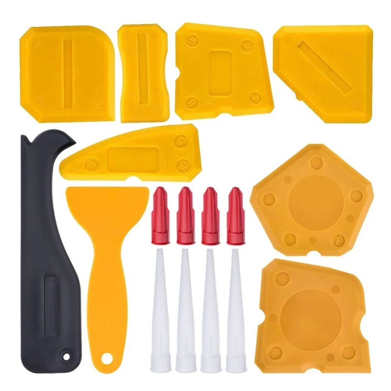 

New 17 Pieces Caulking Tool Kit Silicone Sealant Finishing Tool Grout Scraper Caulk Remover And Caulk Nozzle And Caulk Caps