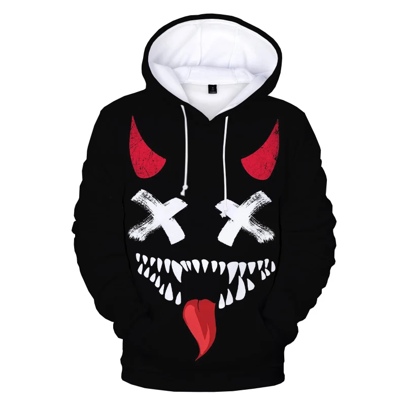 Fashion Devil Smiley Face 3D Print Hoodie Oversize Sweatshirts Men Women Casual Long Sleeve Streetwear Pullover Unisex Clothes