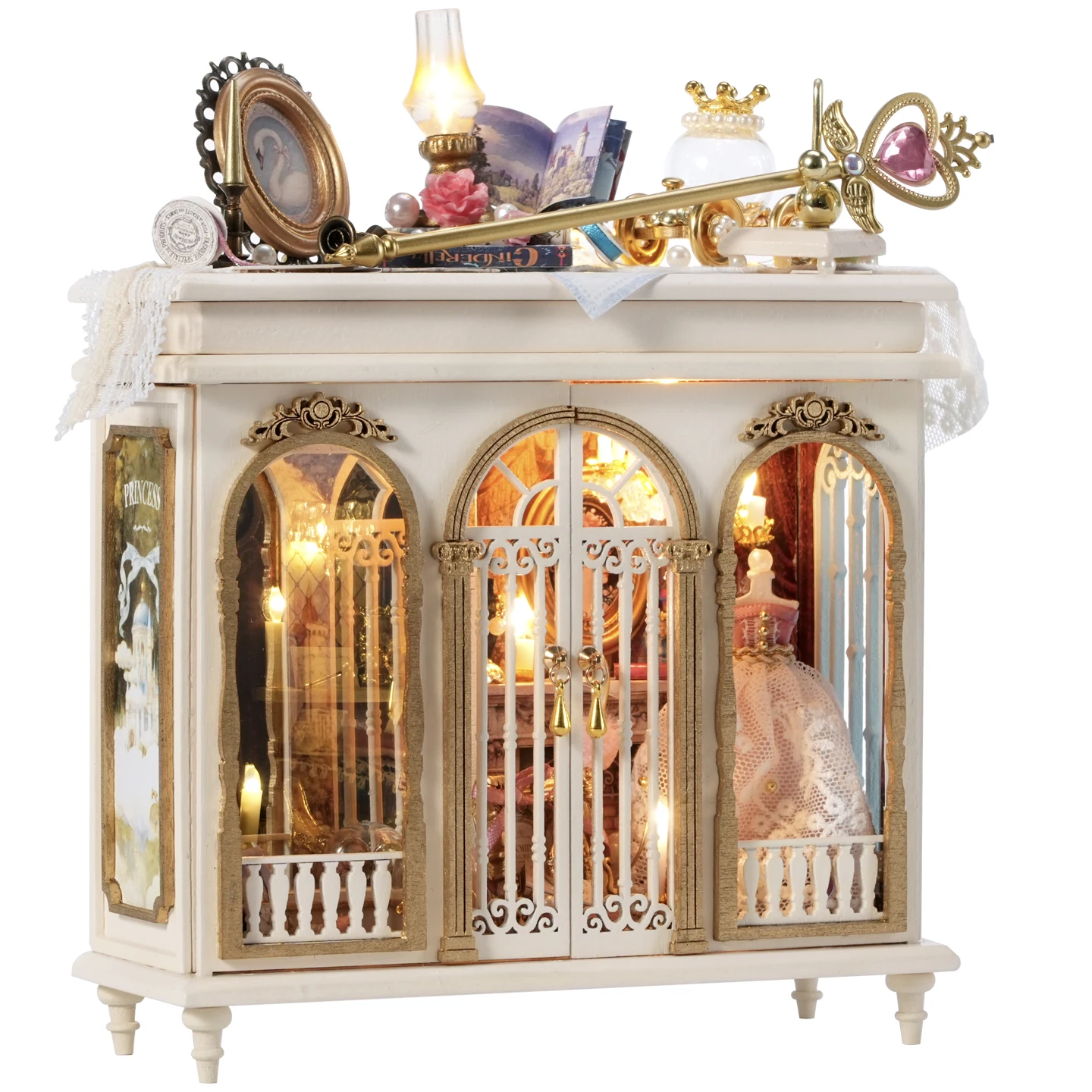 Kits de modèles miniatures DIY en bois, maison de poupée mini Casa avec miroir de rêve lumineux, meu