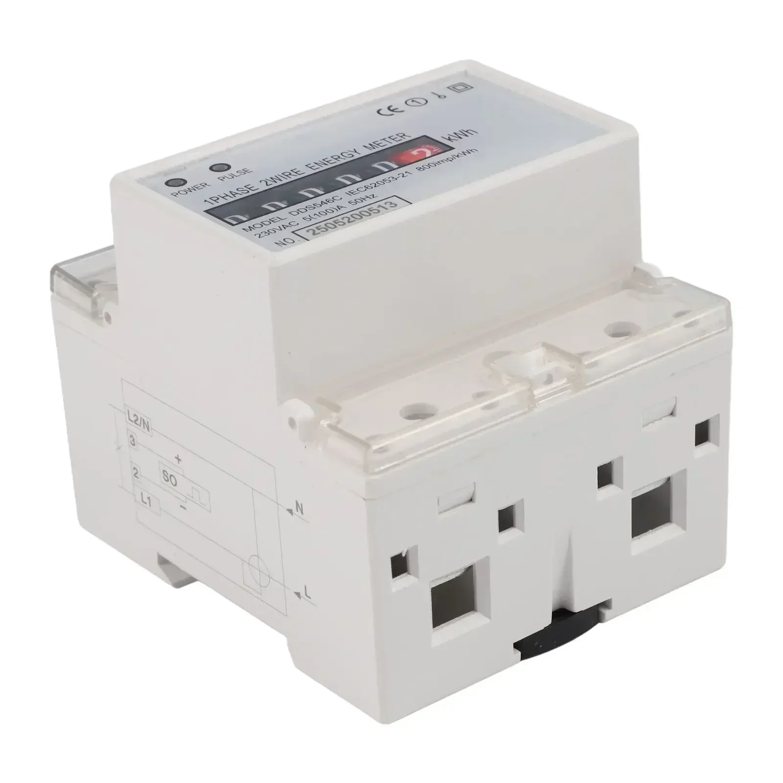 DIN Rail Installation Wattmeter Energy Meter White Digital Wattmeter Safe Data Transmission 100A Maximum Current
