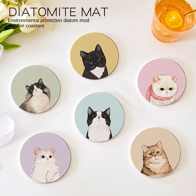 Natural Diatomite Coaster Creative Cute Cartoon Cat Absorbent Cushion Coffee Mug Bowl Cushion Insulation Cushion