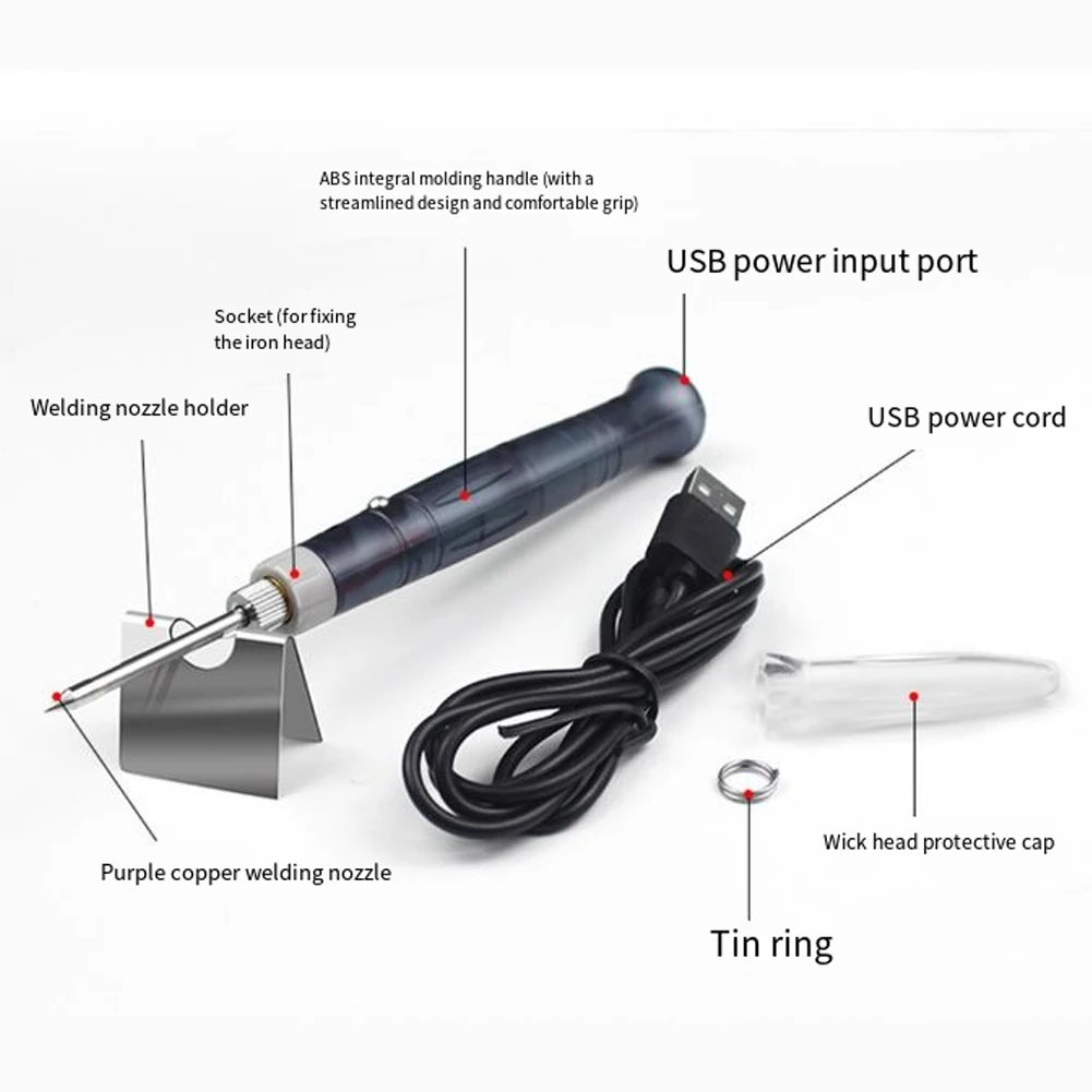 مكواة لحام كهربائية صغيرة متصلة بمنفذ USB 215x72x23 مللي متر للأجهزة الإلكترونية 5V8W مجموعة قلم لحام كهربائي