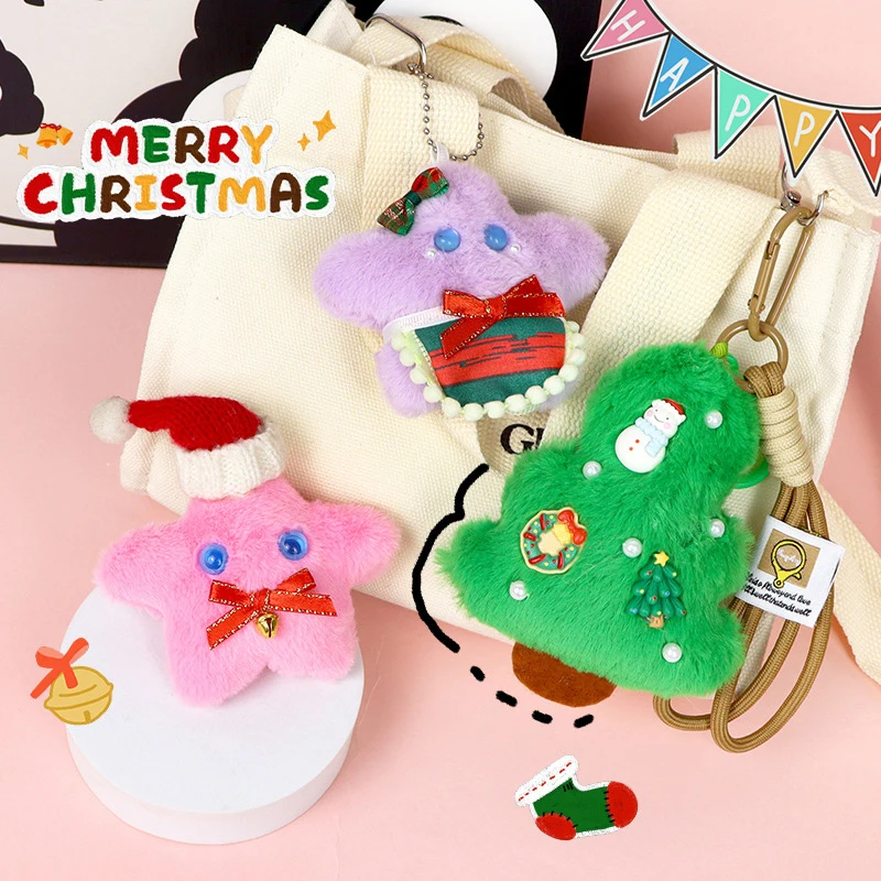 Kawaii Christmas Tree Star Plush Pendant Stuffed Doll Keychain Bag Charms Backpack Hanging Decoration For Xmas Gifts