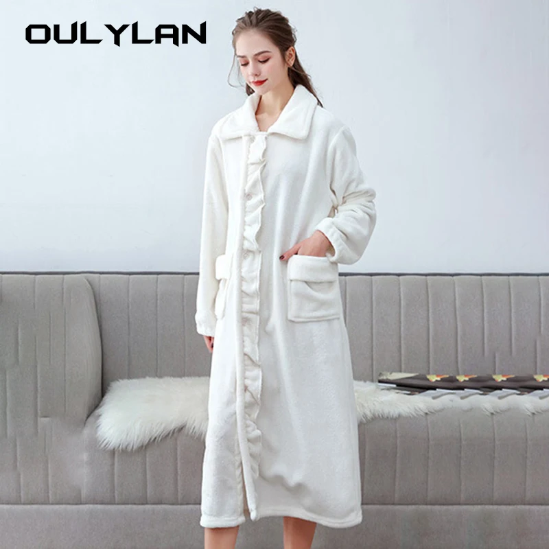 Autumn Winter Long Robes Lovers Winter Pajamas extra Long Coral Velvet Bathrobe Women Shower Robe Bath Towels For Adults