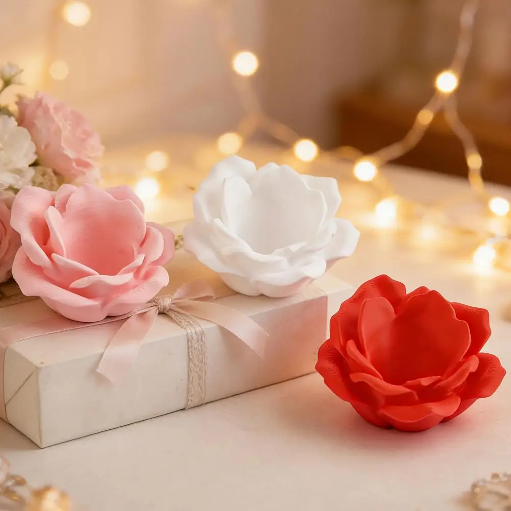 3D Printed Rose Flower Candle Holders, Multi-Color Floral Tealight Holder Ring Trinket Dish For Valentine’s Day Home Decor