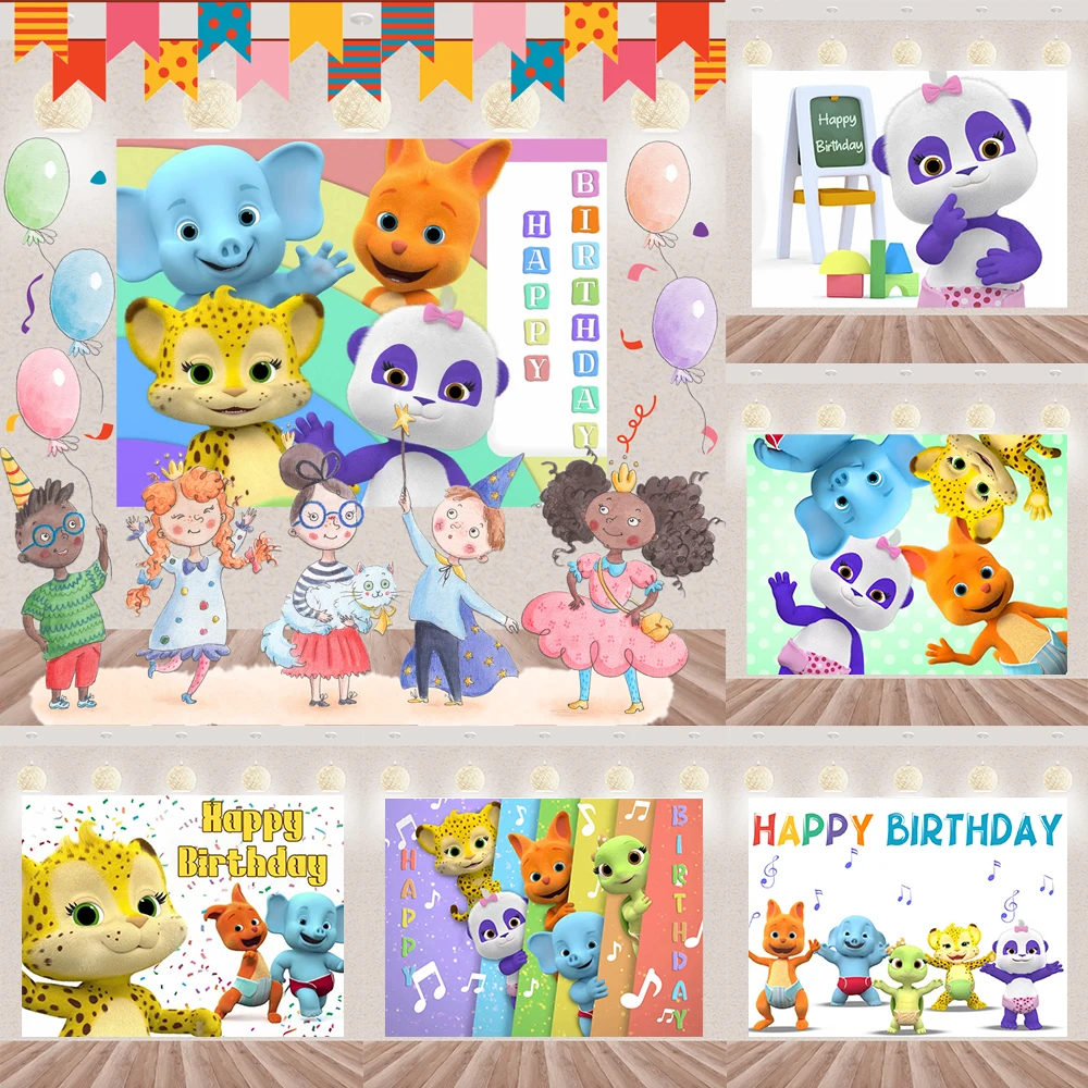 

Cartoon English Word Panda Elephant Kangaroo Theme Birthday Party Vinyl Background Baby Shower Decoration Photography Supplies