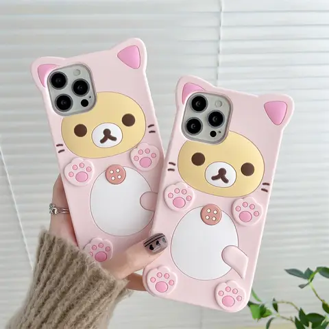 Cute Rilakkuma Bear For iPhone 17 Pro max 16 15 14 13 12 Mini 11 Pro Max Xs XR 6 7 8 Plus SE Kawaii Cat Silicone Soft Cover Case