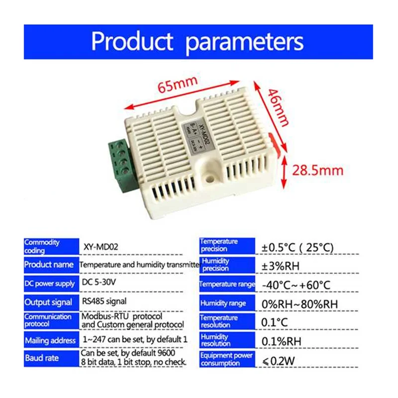 ELECT-XY-MD02 Humidity Temperature Transmitter Module Detection Sensor SHT40 RS485 Analog Signal Modbus Protocol