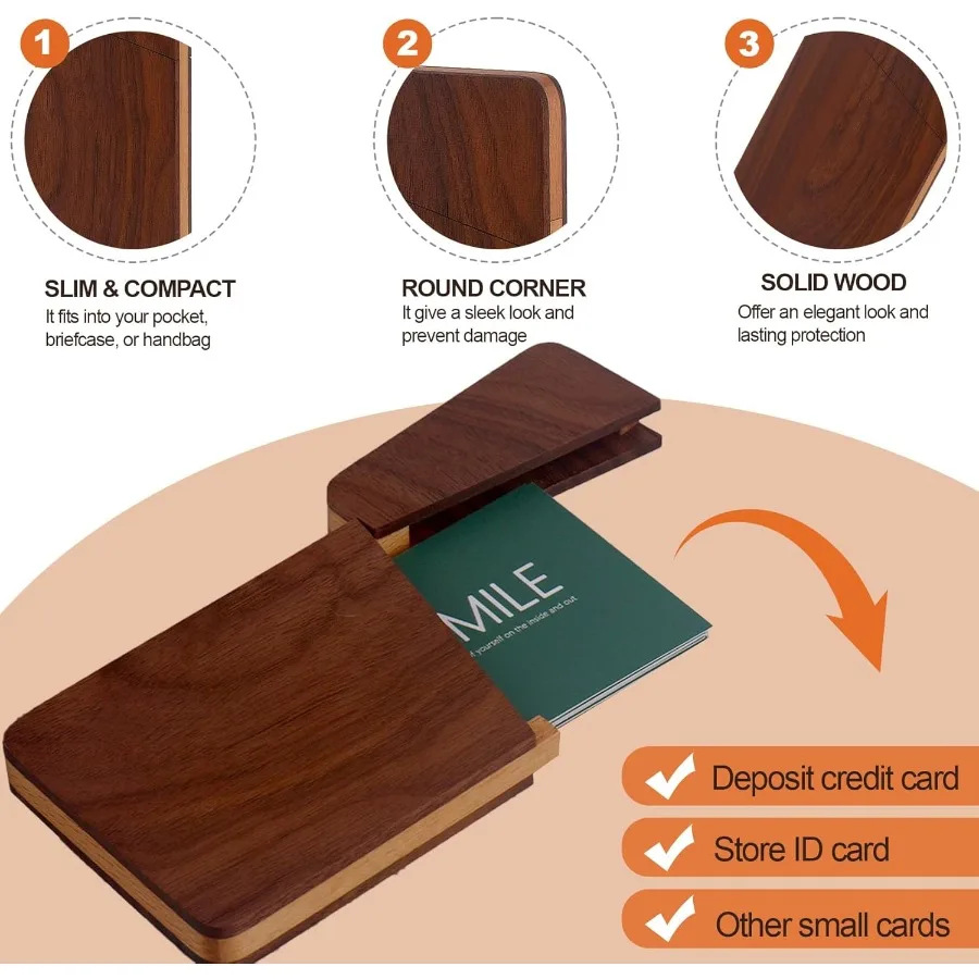 حافظة حامل بطاقات العمل الخشبية، إغلاق مغناطيسي، حامل بطاقات خشبي محمول خفيف الوزن مصنوع يدويًا #3