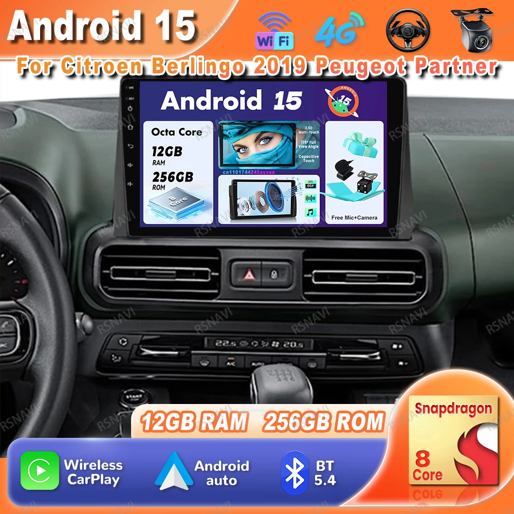 

Car Radio Android 15 For Citroen Berlingo 2019 GPS Head Unit 4G LTE 5G WIFI Stereo Qualcomm DVD Navigation BT DSP Viedo Player