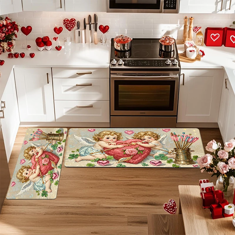 

Valentine's Day kitchen rug, made of flannel, soft and comfortable, washable, Valentine's Day decoration