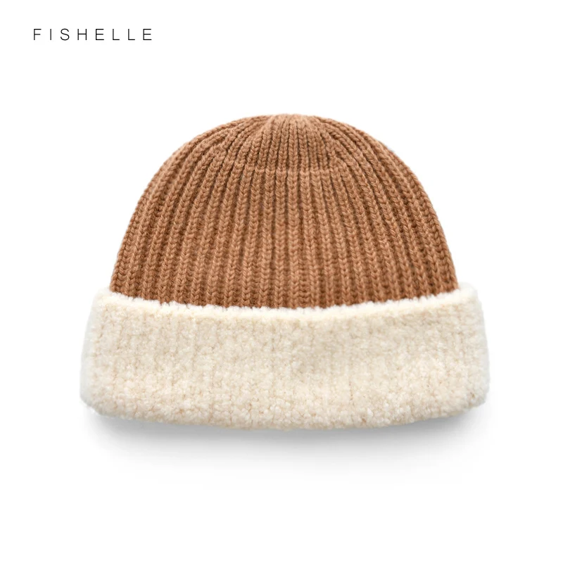 2022 New Warm Lamb Wool Cap with Wool Edge Women\'s Winter Knitted cap Pullover Hat for girl boy