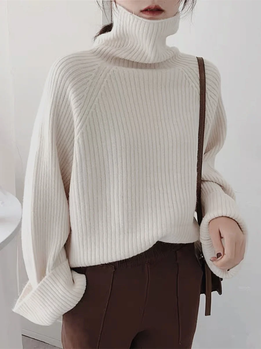 

Thiened Design Double Collar High Collar Sweater Super Quali Good Value round Ne Long Sve Knitted Woolen Top
