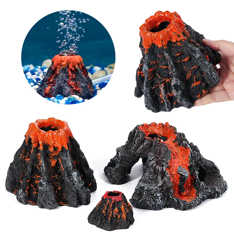 Aquarium Volcano Bubble Stone Fish Tank Decoration Volcano Landscape Rockery Can Install Oxygen Pump Home Crafts Ornament