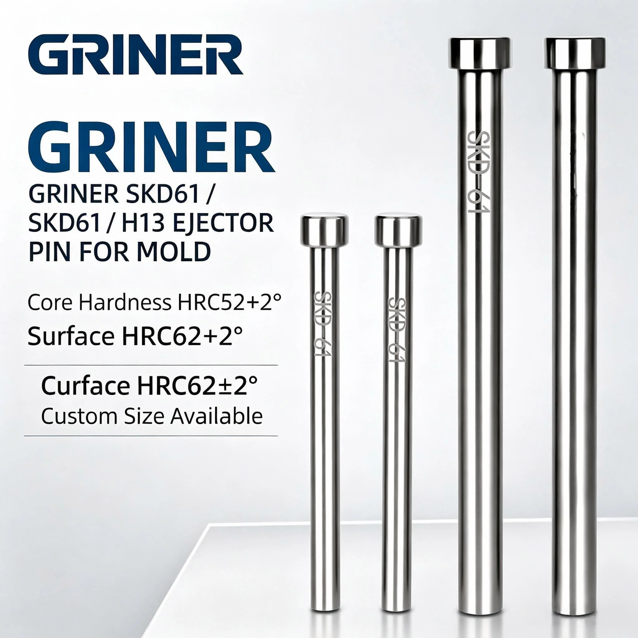 GRINER Custom Mold Ejector Pin H13 SKD61 High Temperature Resistant Ejector Sleeve, Support Pin, Flat Ejector Pin For Die Castin