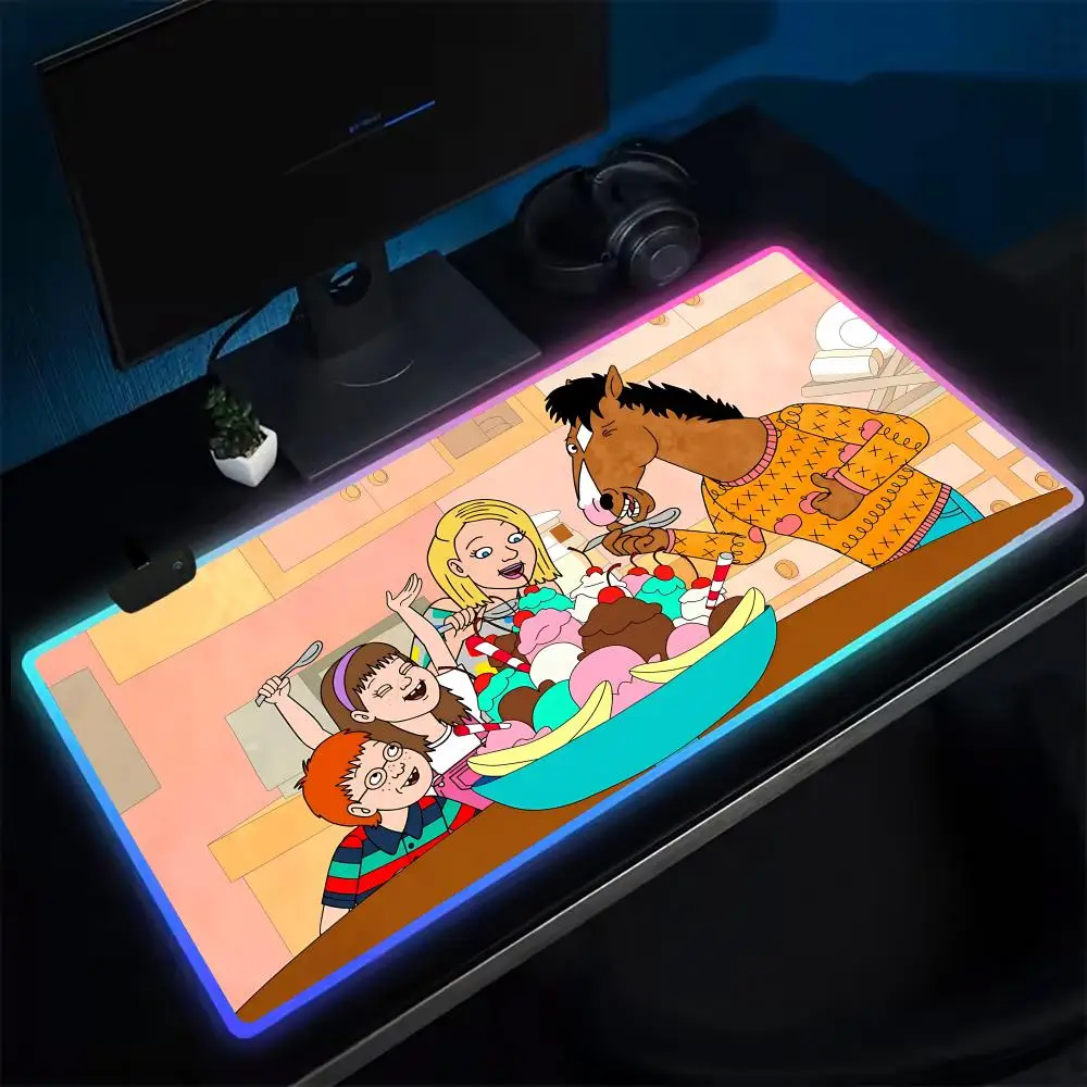 

BoJack Horseman Mouse Pad Anime Gaming Mouse Pad LED Table Pads Backlit Rubber Desktop XXL RGB Desk Mats