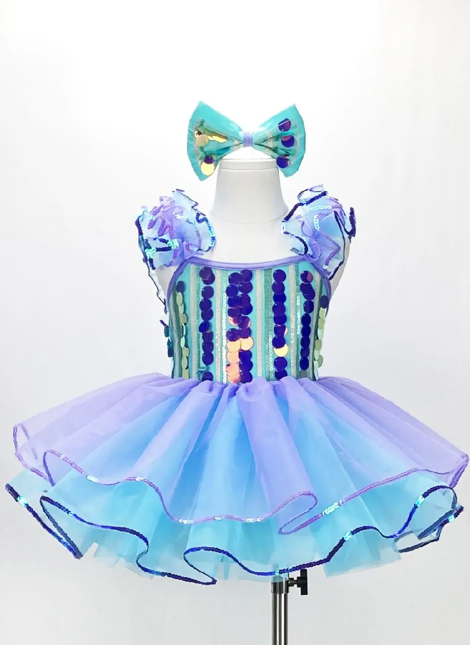 Jupe Tutu de Ballet à Paillettes pour Fille et Enfant, Vêtement Bouffant à Manches Volantes, Tenue de Performance, Costume de Ballet pour Femme Adulte