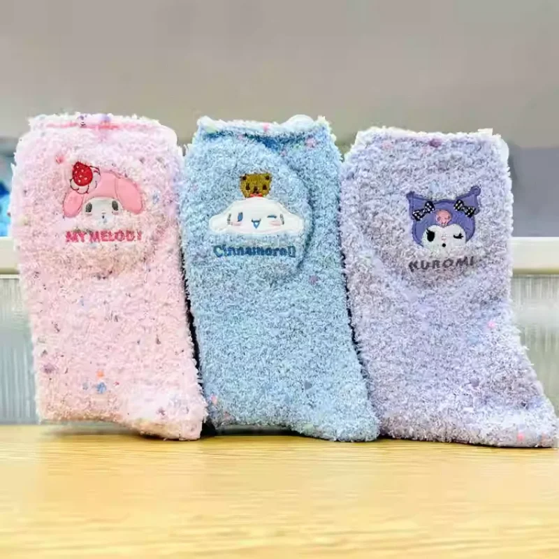 Winter Melody Anti Odor Sweat Absorbing And Friction Resistant Coral Fleece Thickened Warm Midsole Cute Cartoon Sleeping Socks