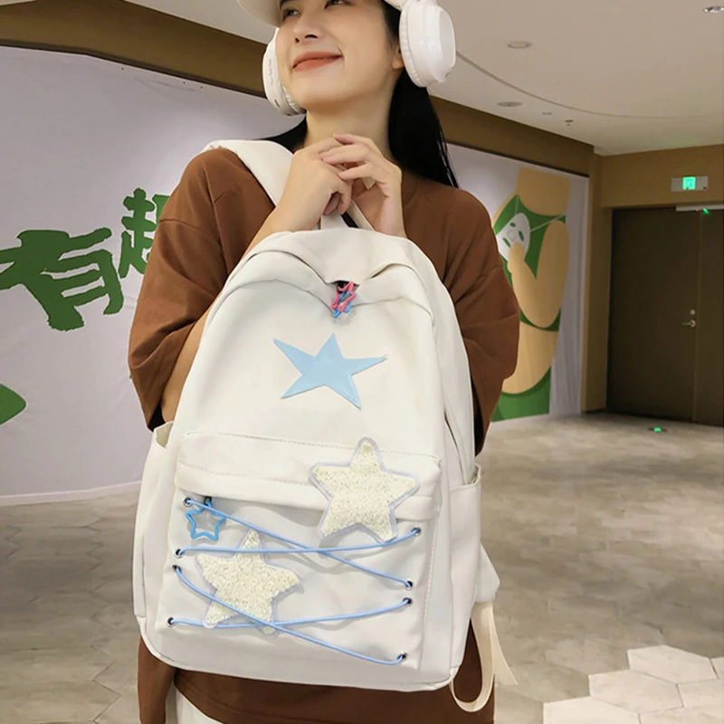 Y2K-Bolsa de libros Kawaii coreana para mujer, mochila escolar con estrellas bonitas, mochilas escolares para estudiantes, mochilas de viaje para damas y adolescentes