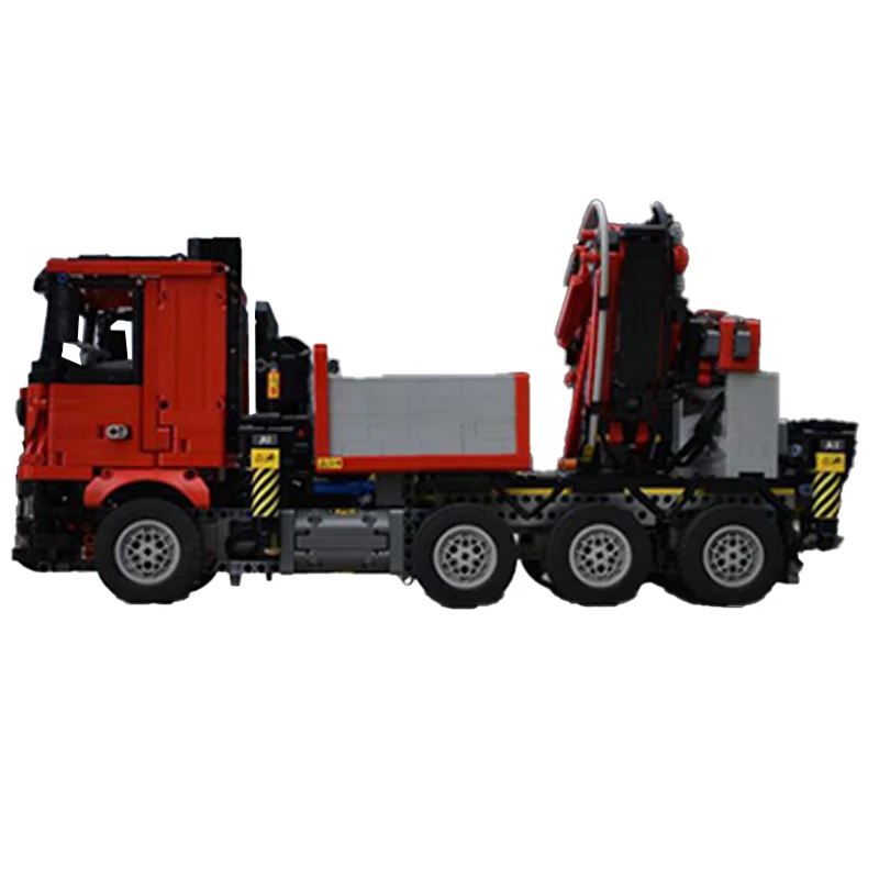 MOC Red F1650 Truck Crane Engineering Vehicle Building Blocks modello di trasporto urbano mattoni di assemblaggio fai da te giocattolo da collezione