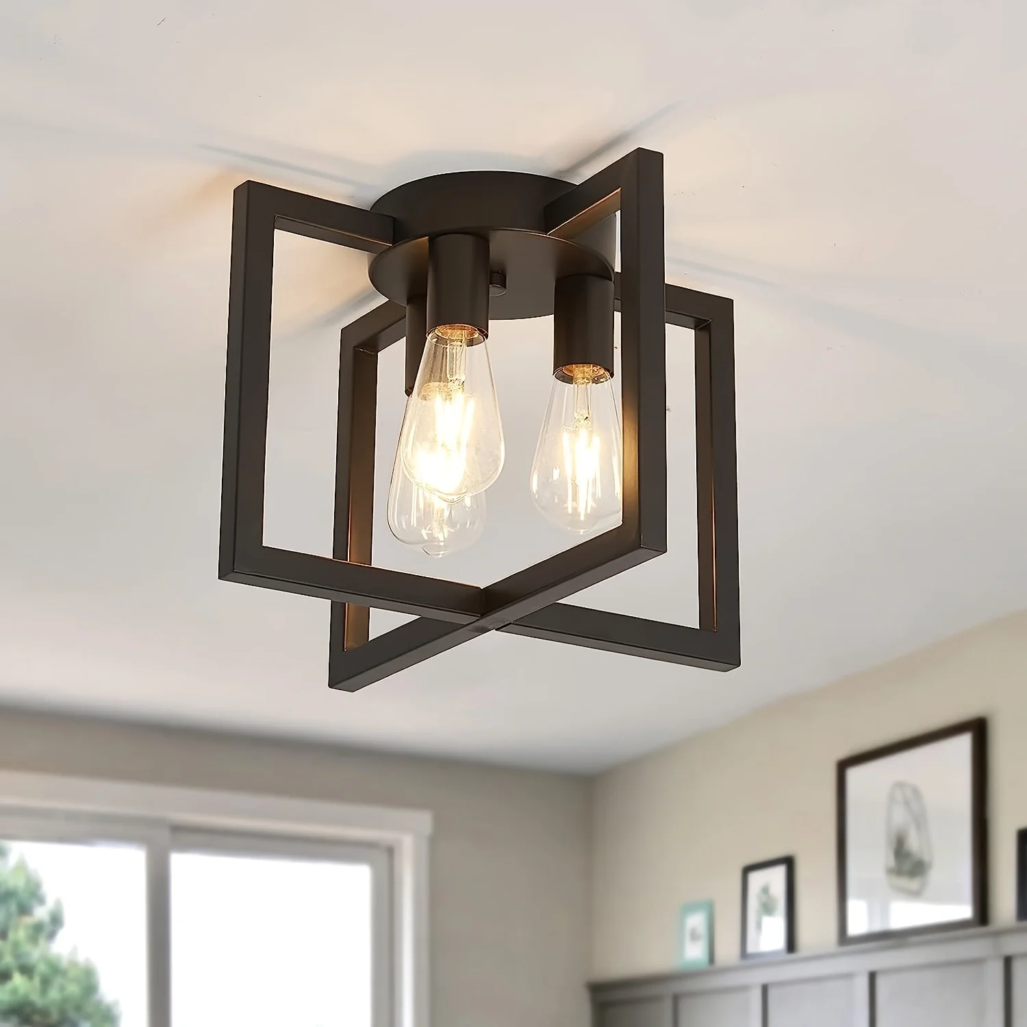 

Three Lights Ceiling Light, Industrial Semi Flush Mount Hanging Kitchen Living Room Bedroom Farmhouse Hallway Doorway Ceiling