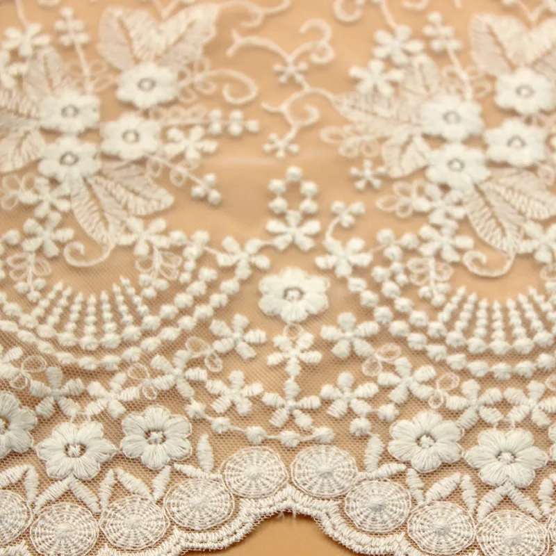 

44cm*5yards white flower embroidered lace trimmings for clothing DIY sewing floral lace fabrics for home decoration