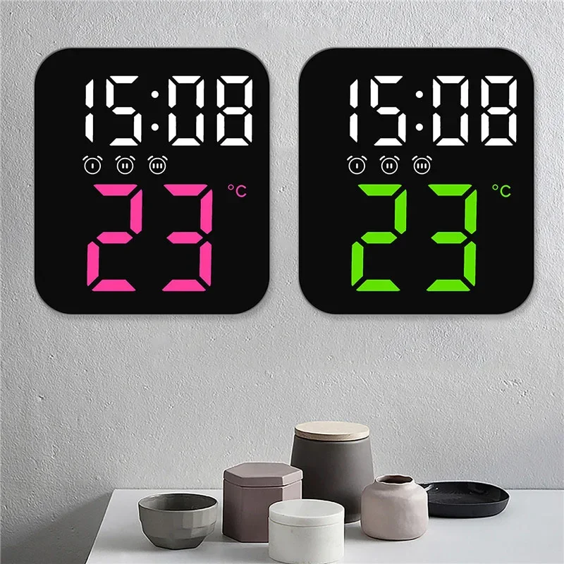 Tabletop Voice Control Digital Clock 3 Alarms Hanging Adjustable Brightness Electronic Clock with Temperature Date Time Display