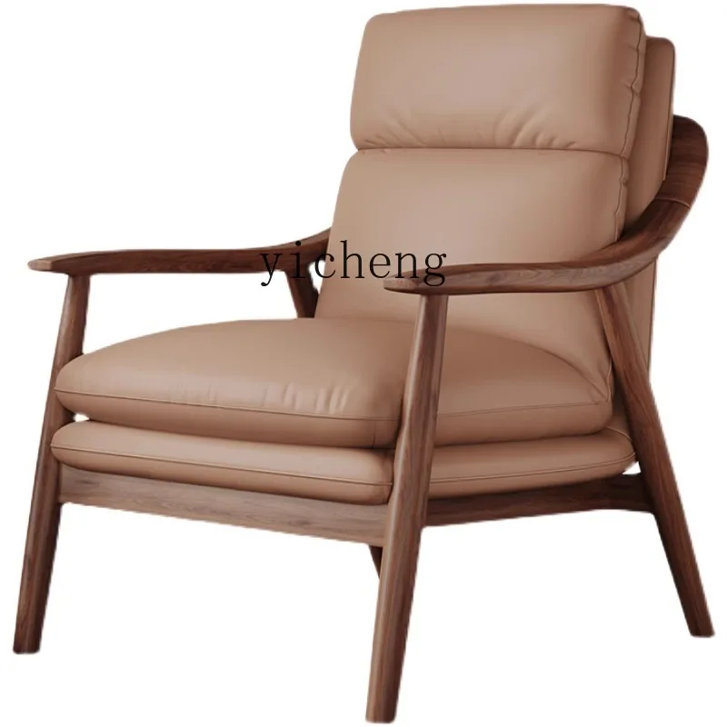 كرسي أريكة فردي من الخشب الصلب مقاس XL لغرفة المعيشة المنزلية كرسي ترفيهي كسول من الجلد الفاخر