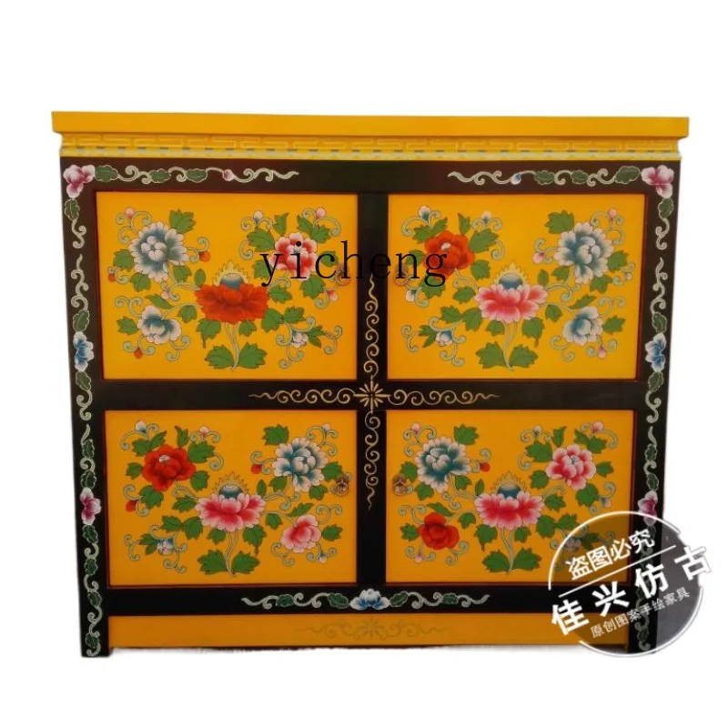 

YY Antique Reproduction Furniture Tibetan Painted Buddha Niche Buddha Shrine Handmade Painted