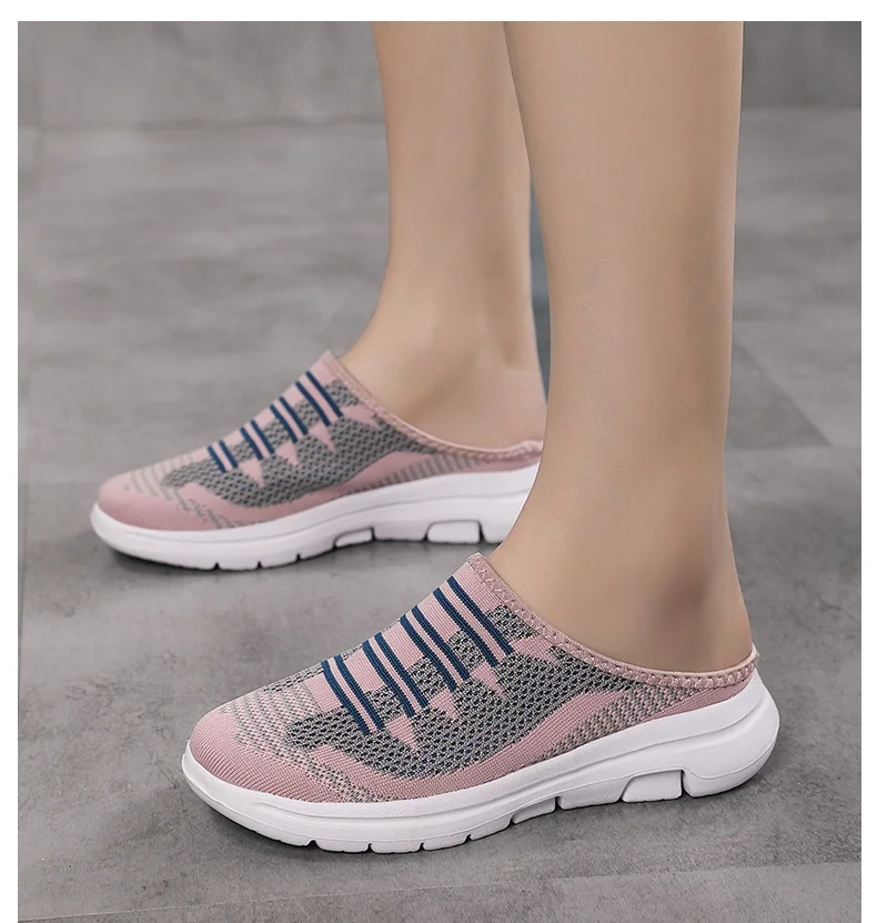 

Large Size Cross-border Half-toe Women's Shoes Knitted Casual Slip-ons Mesh Breathable, Soft Non-slip