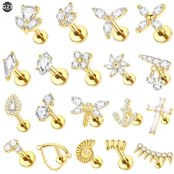 10Pcs/lot Titanium CZ Ear Stud Earring for Women Cartilage Helix Tragus Conch Ear Piercing Internal Thread Labret Lip Piercing