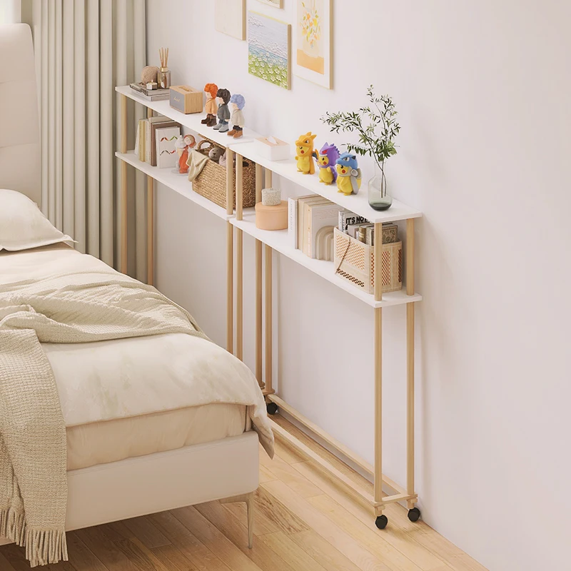 

7W bedside gap rack, bedside and bedside narrow crack shelf, bedroom long strip movable solid wood layered storage