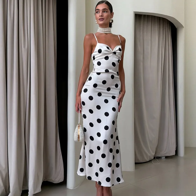 

Tuularose White Polka Dot Maxi Dress Women's Sexy V-Neck Printed Patchwork Slim Dress Summer Elegant Party Women's Casual Dress