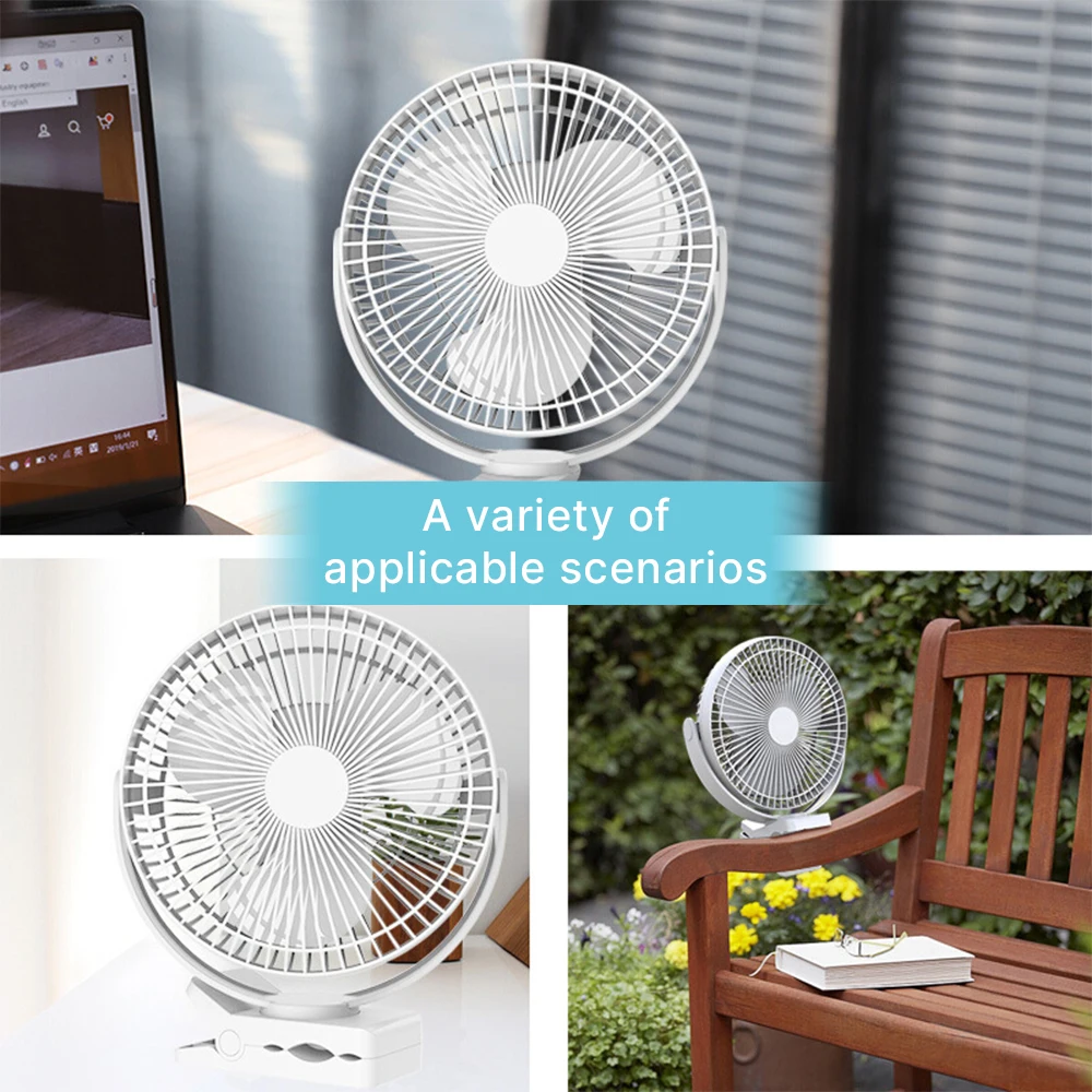 5inch/8inch Rechargeable Battery Operated Clip on Fan, USB & Type-C Charging, 4 Speeds Adjustable Portable Desktop Fan