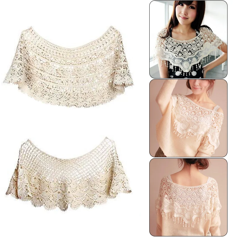 

Crochet Shawl Fashion Knitted Hollow Lace Shawl Floral Brown Color Woman Summer Sun Protection Scarf Elegant Ladies Decor Poncho