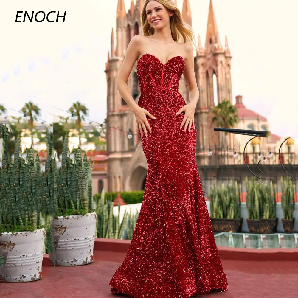 

ENOCH Sexy Mermaid Prom Dresses Sweetheart Sleeveless Backless Shiny Sequined Zipper Party Gowns Floor Length Robes De Soirée