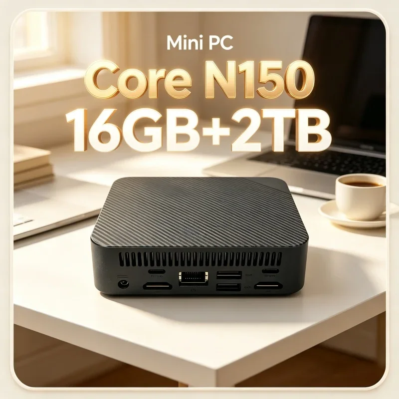 4K Gaming Office Household Computer Carbon‑Fiber Textured Mini PC Intel Core N150 Windows 11 32GB RAM 1TB SSD High Performance