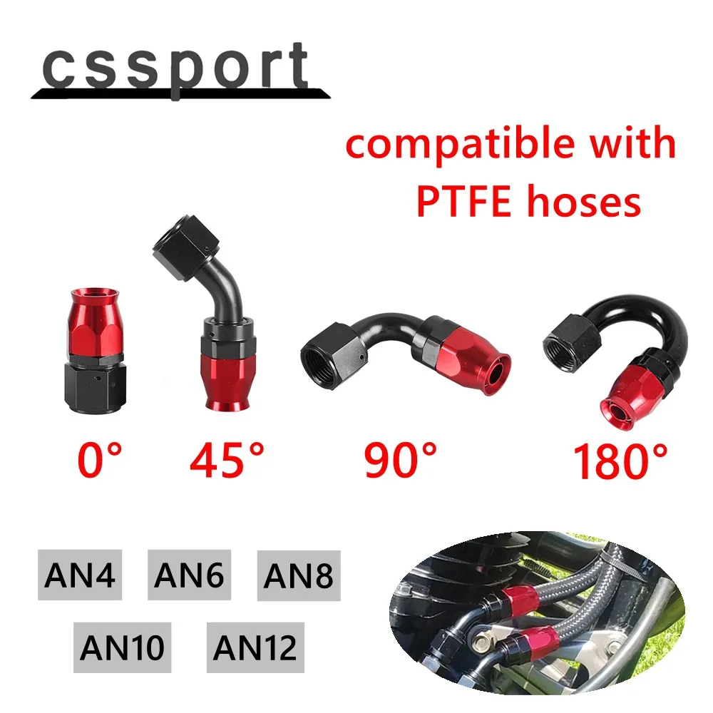 AN4/6/8/10/12 Oil Fuel Swivel Hose End Fitting Straight 0°/45°/90°/180° Degree Adapter For Swivel PTFE Fitting