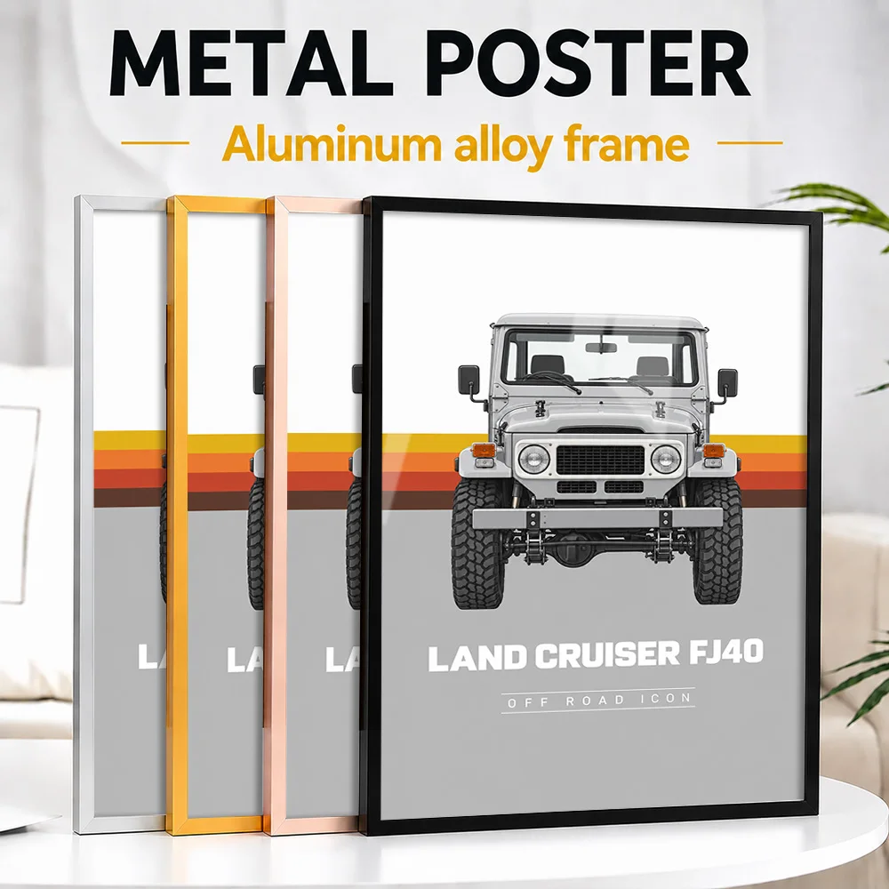 Japanese Land Cruiser FJ40 Silver Car Framed Aluminum Metal Poster Customized Trackside Aesthetic Wall Art Ideal For Home Office