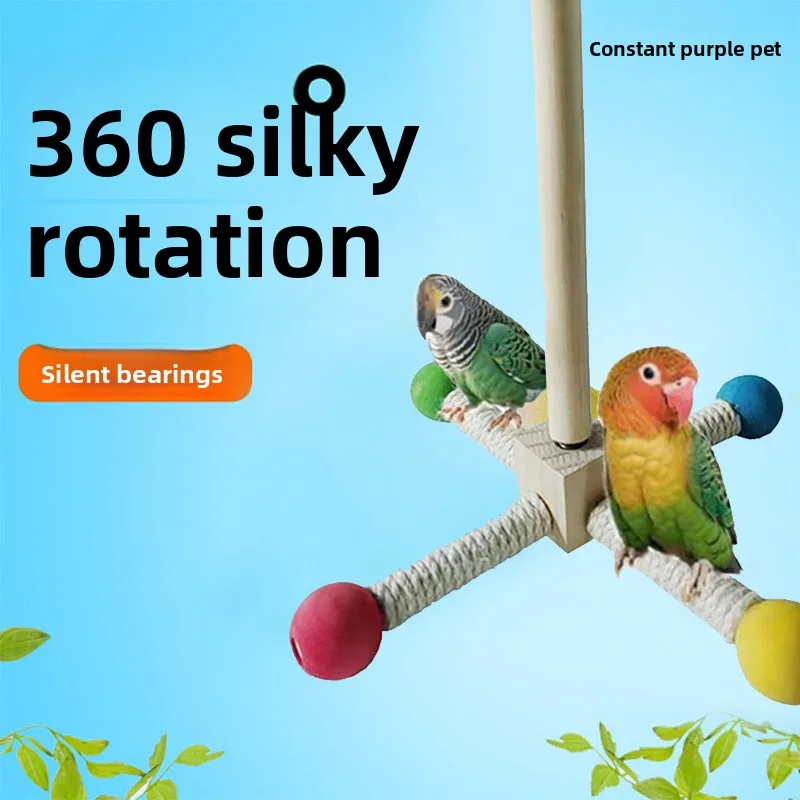 

Parrot Bird Toy Cage with Bearing Rotating Station Frame Hemp Rope Cotton Rope Station Rod Rotating Amusement Pet Toys