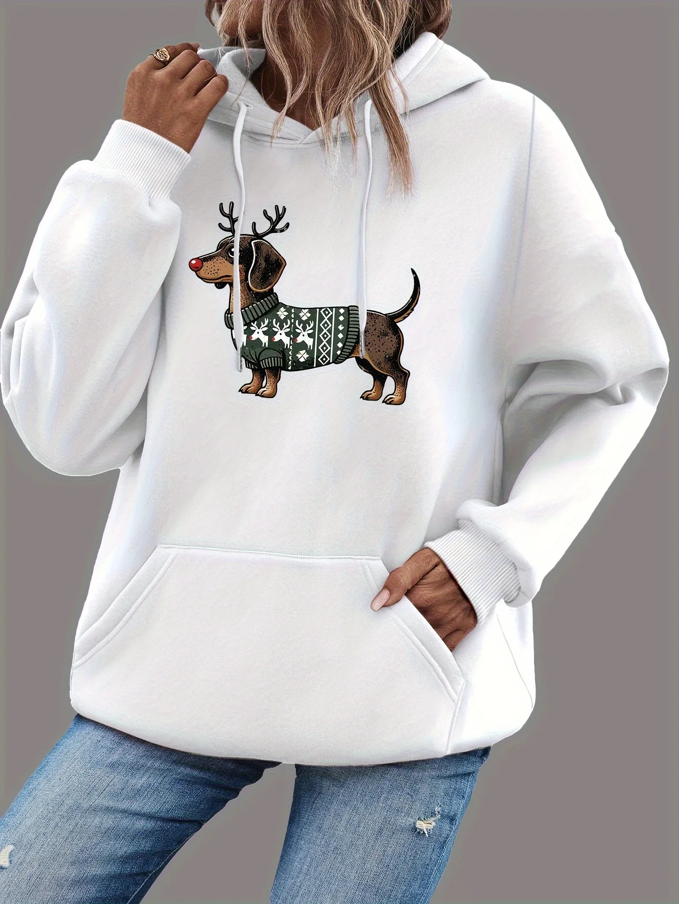 Lässiger Damen-Hoodie mit einem süßen Katzenmuster, Rundhalsausschnitt, langen Ärmeln, ideal für Herbst und Winter, um die Körpertemperatur zu regulieren, normaler Schnitt. – Detail 14