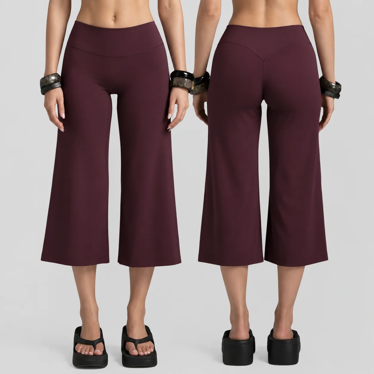 Women High Waist Wide Leg Yoga Capris Butt Lift Tummy Control Loose Straight Workout Pants Athleisure Running Casual Trousers