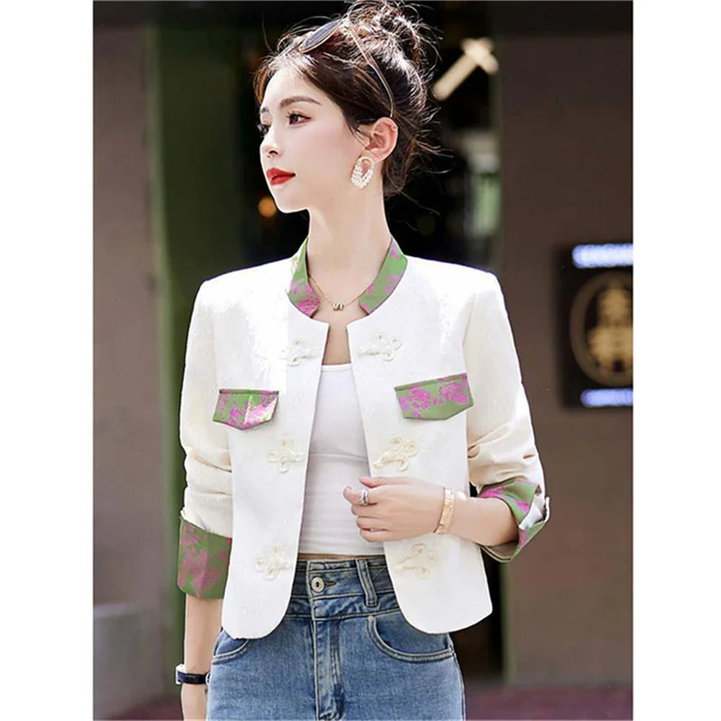 Print Short Jacket for Women's Spring and Autumn French High end Design Patchwork Popular New Chinese Style Patchwork BlazerTop