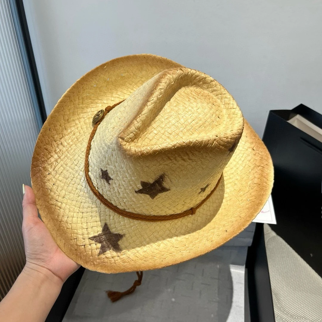 

Luxury Outdoor Vacation Beach Fisherman Hat Sun Hat New Men and Women Five-pointed Star Ethnic Style Straw Hat High-end Gift