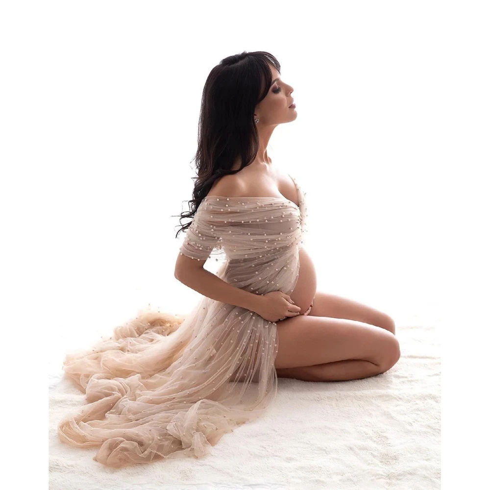 2022 Maternity Photography Props Lace Wraps Full Yard Scattered Pearls Studded Mesh Pregnant Grown Photo Shooting Accessories