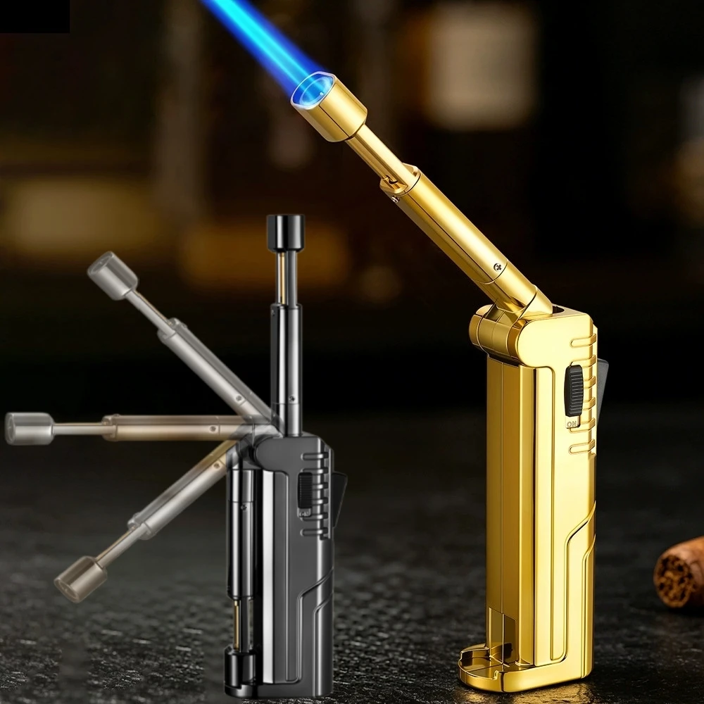 New High Temperature Extended Folding Spray Gun Windproof Direct Spray High Flame Metal Inflatable Safety Lock Igniter