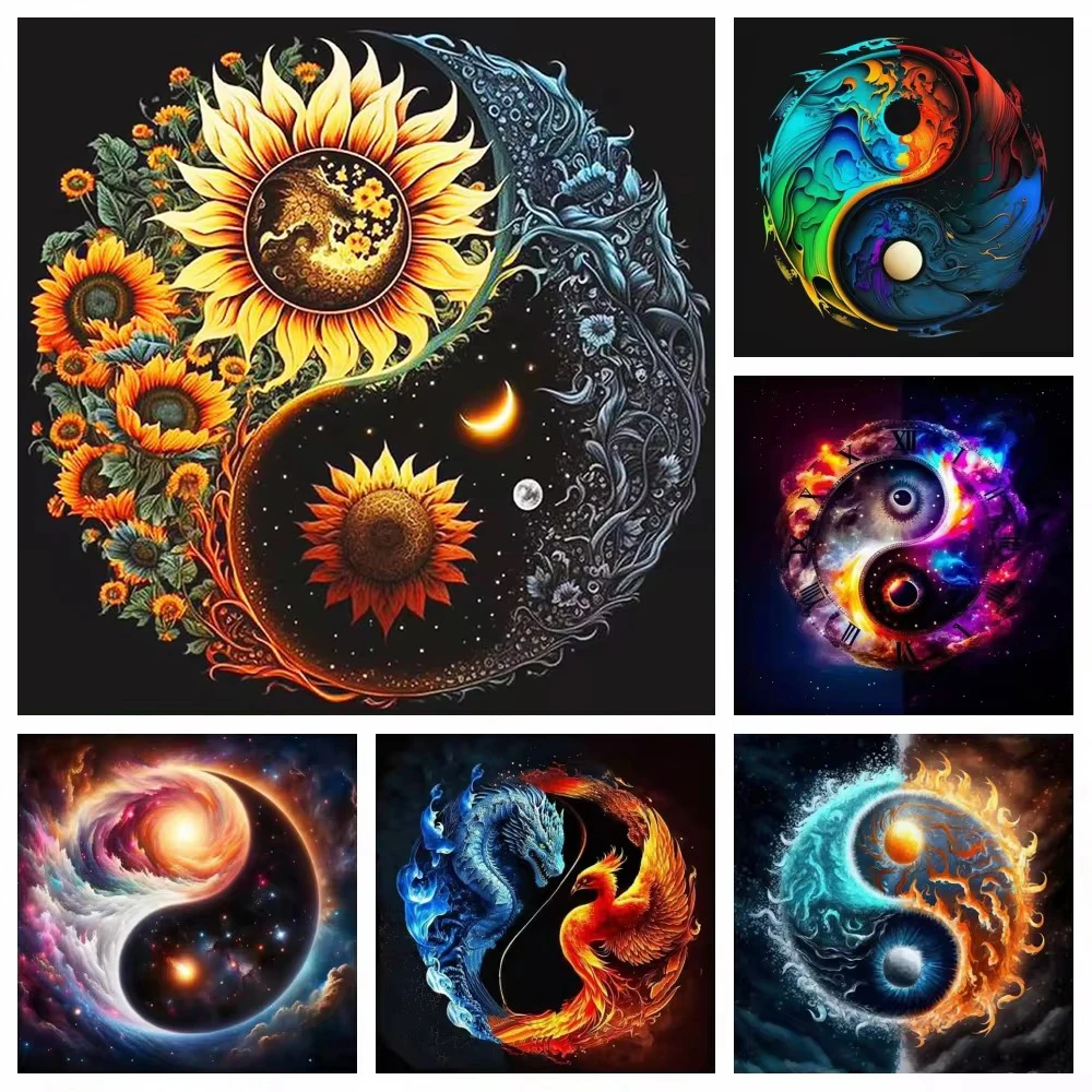 AB 5D DIY Diamond Painting Yin Yang Phoenix Tai Chi Full Diamond Art Set Universe Starry Sky Cross Embroidery Home Decor Gift